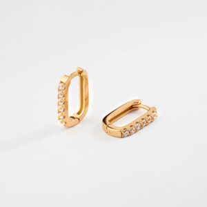 AROS ARGOLLA RECTANGULAR CON CIRCONES BAÑADOS EN ORO 18K